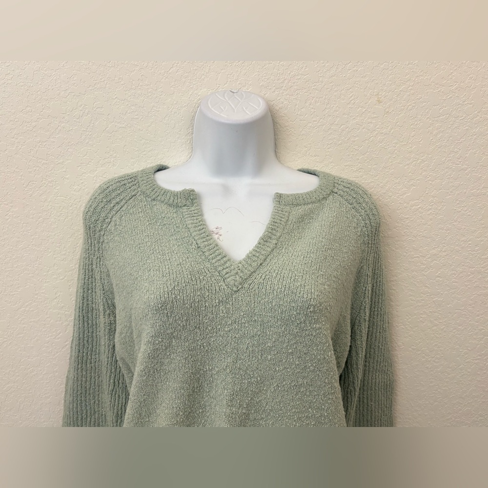 INC Womens Sz M Green Long Sleeve Top Sweater Terry Cloth Cotton Pullover - Picture 2 of 6